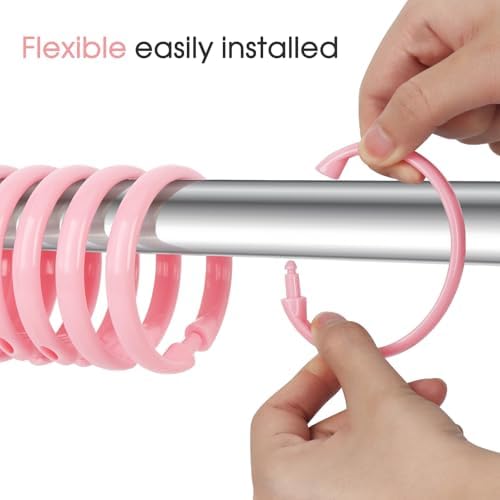 Pink Shower Curtain Hooks - 12 Pcs Circular Plastic Shower Curtain Rings for Bathroom - O Shaped Light Pink Shower Hooks Rings for Shower Curtain Rod