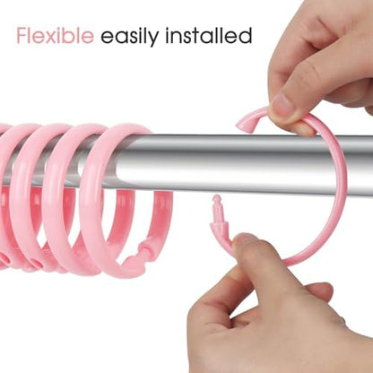 Pink Shower Curtain Hooks - 12 Pcs Circular Plastic Shower Curtain Rings for Bathroom - O Shaped Light Pink Shower Hooks Rings for Shower Curtain Rod