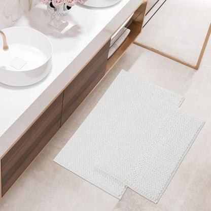 FRESHMINT Chenille Bath Rugs Set 2 Pieces, White, 17''x24''+20''x32''