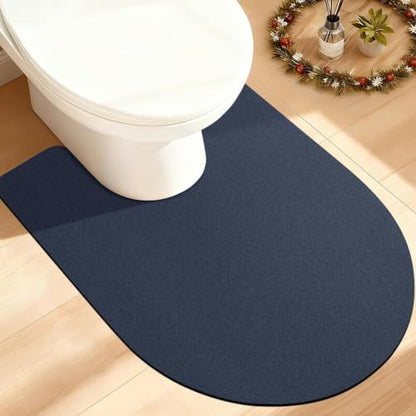 ACCUMTEK Non Slip Bath Mat, Thin Bathroom Rugs Fit Under Door, Quick Dry Bath Mats, Machine Washable Bath Rugs for Bathroom, Bathtub & Kitchen, Dark Blue/Solid/U-Shaped 24"x20"