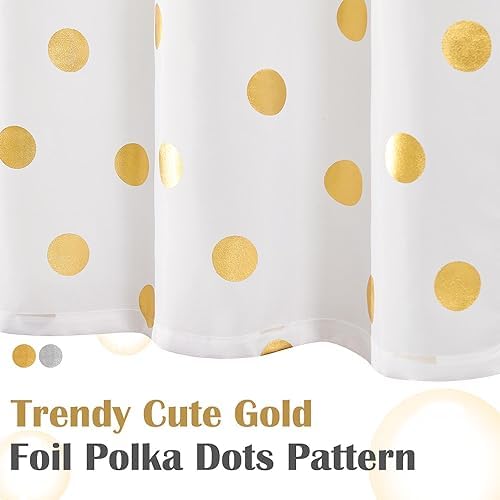 jinchan White and Gold Polka Dot Shower Curtain, Gold Foil Spot Pattern Modern Waterproof Fabric Shower Curtains for Bathroom with 12 Hooks Machine Washable 70x72 Inches