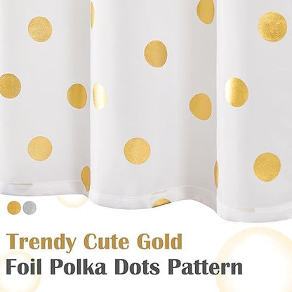 jinchan White and Gold Polka Dot Shower Curtain, Gold Foil Spot Pattern Modern Waterproof Fabric Shower Curtains for Bathroom with 12 Hooks Machine Washable 70x72 Inches