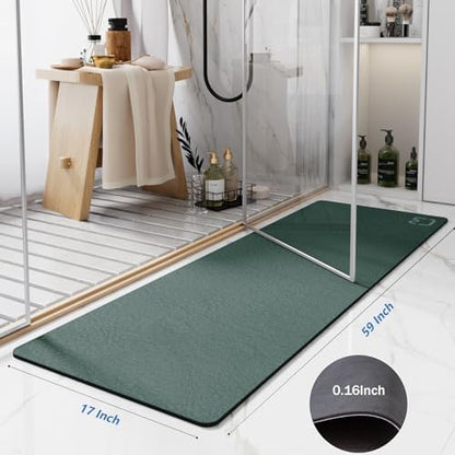 Extra Long Bathroom Runner Stone Bath Mats for Bathroom,17"x59"Dark Green