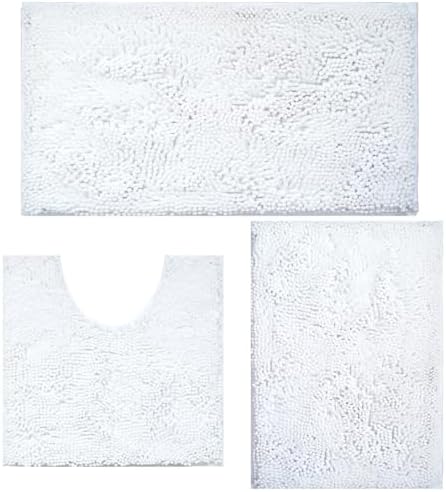 Bathroom Rugs Sets 3 Piece Non Slip,Bath Rugs with PVC Backing Bath Carpet,Bathroom Rug Washable,Absorbent,Plush Carpet Mats,Bath Mats for Bedroom, Kitchen,Tub,Home Decor (White)