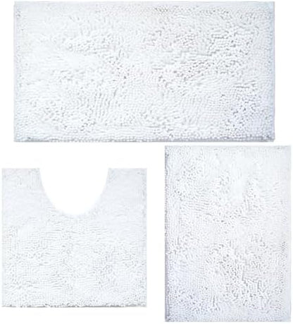 Bathroom Rugs Sets 3 Piece Non Slip,Bath Rugs with PVC Backing Bath Carpet,Bathroom Rug Washable,Absorbent,Plush Carpet Mats,Bath Mats for Bedroom, Kitchen,Tub,Home Decor (White)