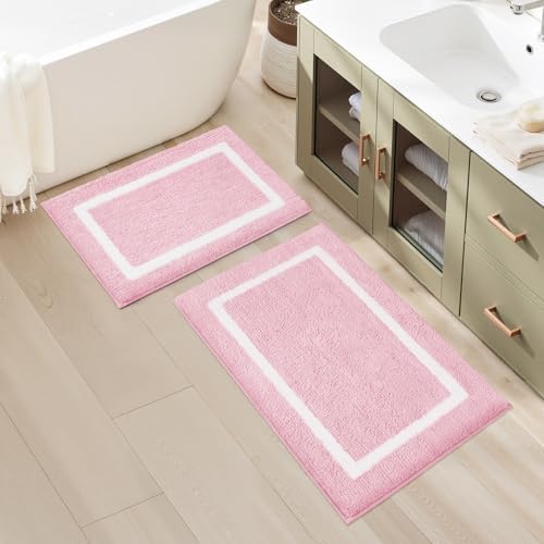 HOMEIDEAS Light Pink Bathroom Rugs Sets 2 Piece 20" x 32" + 16" x 24"