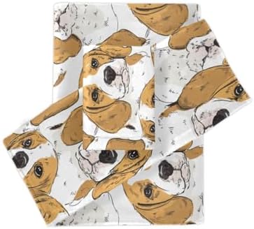 Naanle Cute Cartoon Beagle Dog Soft Luxury Decorative Set of 3 Towels, 1 Bath Towel+1 Hand Towel+1 Washcloth, Multipurpose for Bathroom, Hotel, Gym, Spa and Kitchen