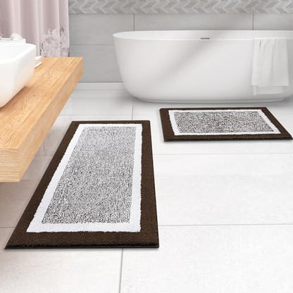 OLANLY Bathroom Runner Rugs 47x24, Long Bath Mats for Bathroom Floor, Brown