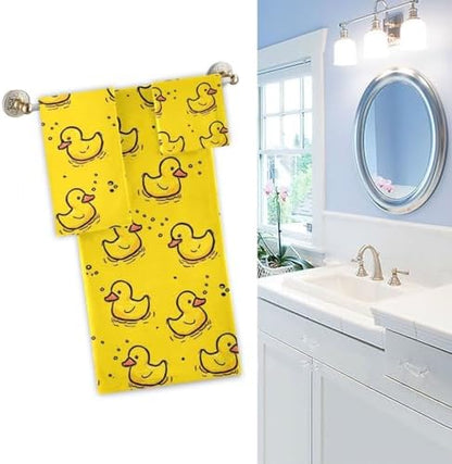 Naanle Cute Funny Yellow Rubber Ducky Soft Luxury Decorative Set of 3 Towels, 1 Bath Towel+1 Hand Towel+1 Washcloth, Multipurpose for Bathroom, Hotel, Gym, Spa and Beach