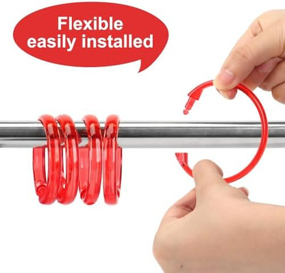 Red Shower Curtain Hooks - 12 Pcs Circular Plastic Shower Curtain Rings for Bathroom - O Shaped Transparent Red Shower Hooks Rings for Shower Curtain Rod