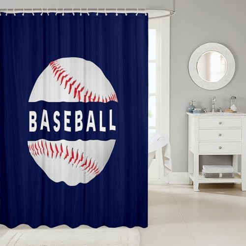 jejeloiu Baseball Shower Curtain 72"x72" Sports Game Bath Curtain for Boys Girls Teens Baseball Gaming Bathroom Shower Curtain Set Women Men Gift for Baseball Lover Kids Bathroom Accessories