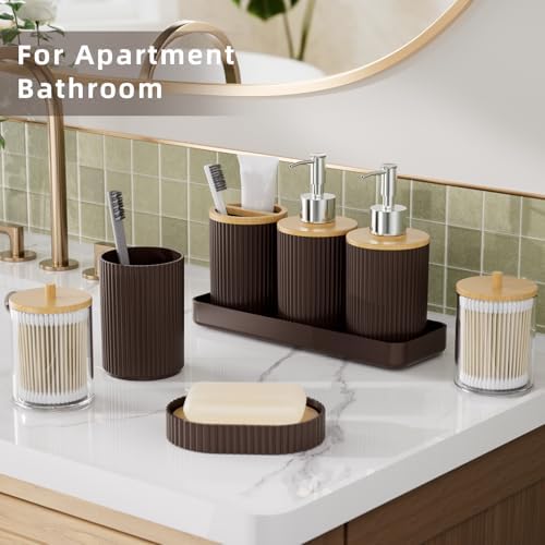 10PC Bathroom Accessories Set - Brown and Wooden Bathroom Sets