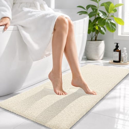 OLANLY Microfiber Bathroom Runner Rugs 47x17, Ultra Soft Bath Mat, White