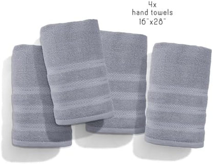 Hearth & Harbor Luxury Hand Towels - 100% Ring Spun Cotton Hand Towels for Bathroom, Shower, Spa, Soft & Absorbent Towels, 4 Piece Set, Stone Blue