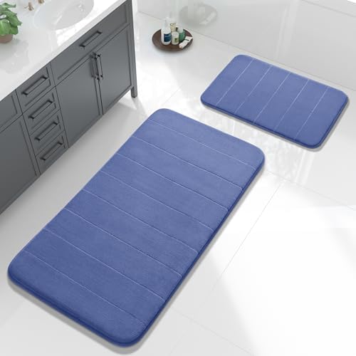 Yimobra Large Memory Foam Bathroom Mat Set, 44 x 24 & 24 x 17 in, Navy Blue