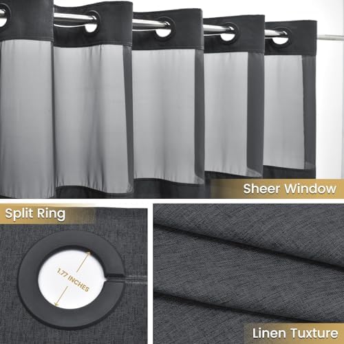 WONICY No Hook Shower Curtain with Liner, Charcoal Grey, 54 x 80 Inch