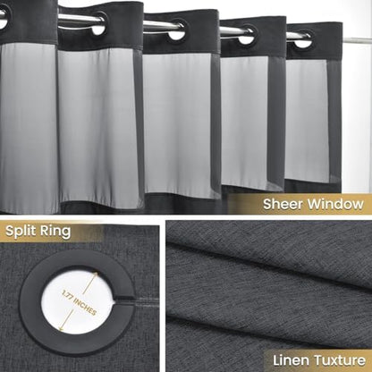 WONICY No Hook Shower Curtain with Liner, Charcoal Grey, 54 x 80 Inch