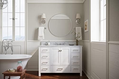 ARIEL Cambridge 48-inch Bathroom Vanity with Sink,Solid Wood, 0.75-inch Italian Carrara Marble Countertop, Single Rectangular Porcelain Sink, 2 Soft Closing Doors, 9 Dovetail Drawers, White