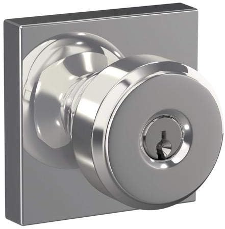 SCHLAGE F51A BWE 625 COL Bowery Knob with Collins Trim Keyed Entry Lock, Bright Chrome