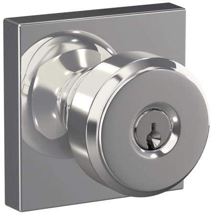 SCHLAGE F51A BWE 625 COL Bowery Knob with Collins Trim Keyed Entry Lock, Bright Chrome