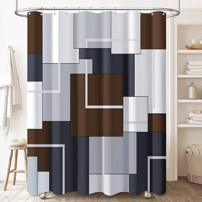 BTTN Brown Modern Geometric Waterproof Fabric Shower Curtain Set, 72 x 72