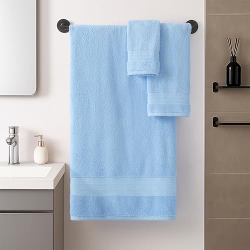 REDKISS 8 Piece Blue Towels Set - 100% Cotton Towels Set with 2 Large Bath Towels, 2 Hand, 4 Washcloths, 600 GSM Highly Absorbent Bath Towel Sets, Blue Quick Dry Shower Towel for Family Dorm Gym