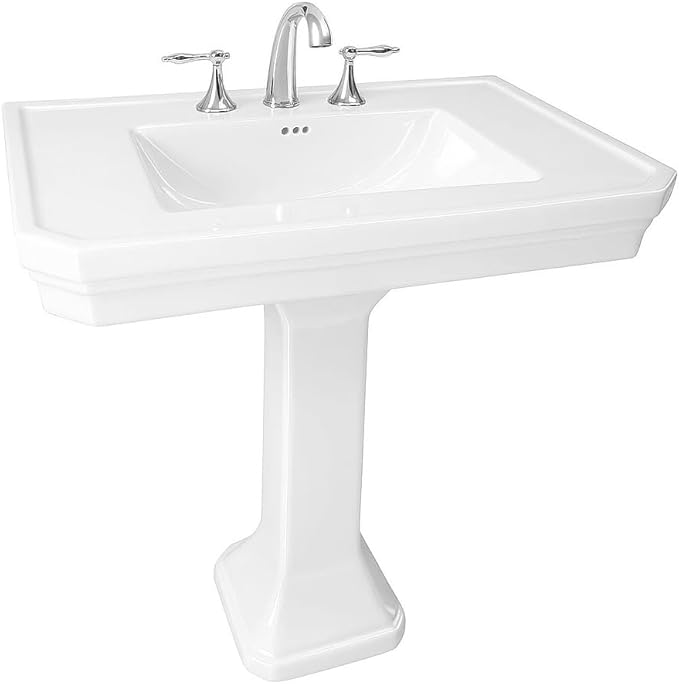 Renovators Supply Manufacturing Victorian 32" W x 34.5" H x 22" Proj. Large White Bathroom Pedestal Sink, Vitreous China, with Overflow, Compatible with 8 in. Widespread Faucets