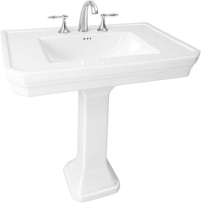 Renovators Supply Manufacturing Victorian 32" W x 34.5" H x 22" Proj. Large White Bathroom Pedestal Sink, Vitreous China, with Overflow, Compatible with 8 in. Widespread Faucets