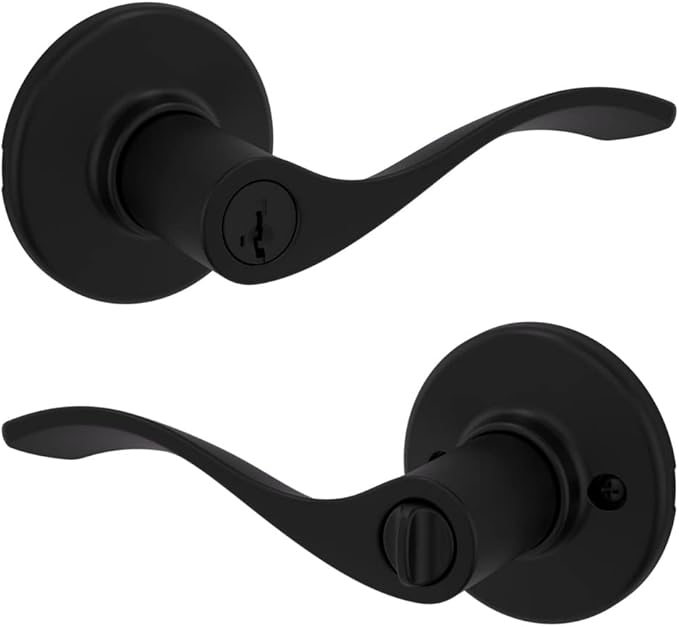 Kwikset Balboa Entry Door Handle with Lock and Key, Secure Keyed Reversible Lever Exterior, Doorlock, For Front Entrance and Bedrooms, Matte Black, Pick Resistant Smartkey Rekey Security