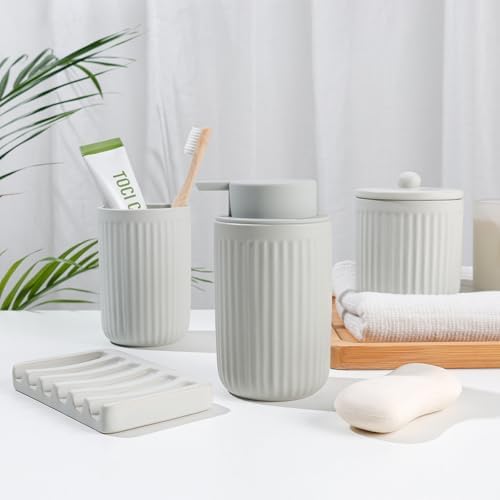 BosilunLife Light Grey Ceramic Bathroom Accessories Set of 4