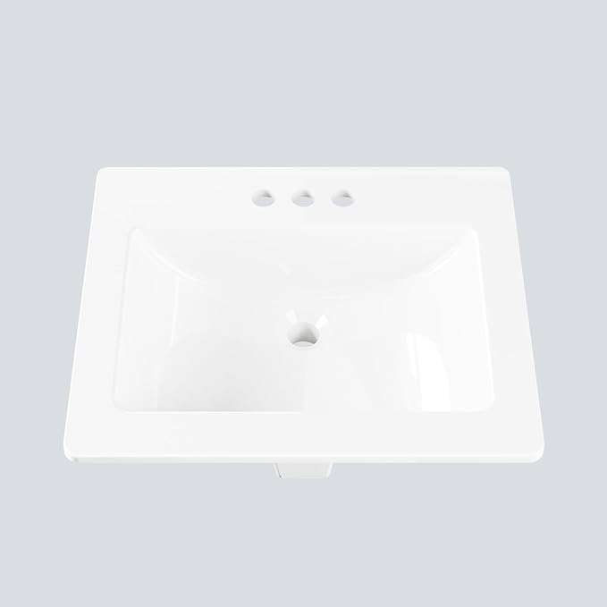 20X17 Inch White Ceramic Drop-in Bathroom Sink, Oval Vanity Top with & 3-Hole Faucet (1.25" Centers), CUPC Certified Contemporary Lavatory for Small Spaces