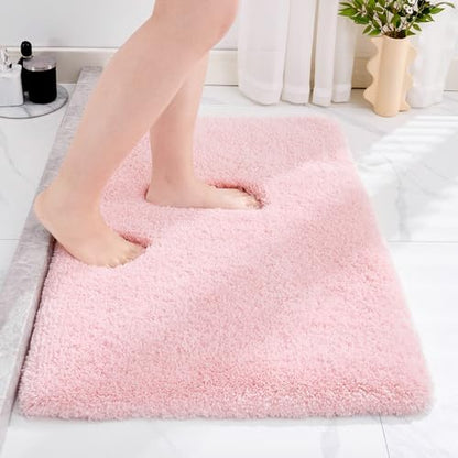 Disolla Pink Bathroom Rug 17x24 - Non-Slip Plush Small Bath Mat, Highly Absorbent & Ultra Soft Fluffy Floor Mat, Machine Washable for Shower and Tub