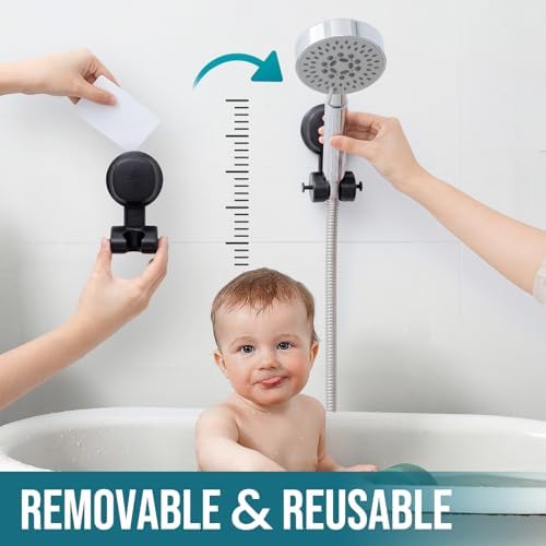 TAILI Shower Head Holder Suction,Visible Safety,with Hooks,Black