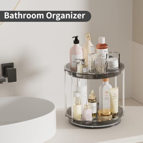 Rotating Makeup Organizer, Perfume Skincare Holder, 2 Tier 9 Inch, Gray