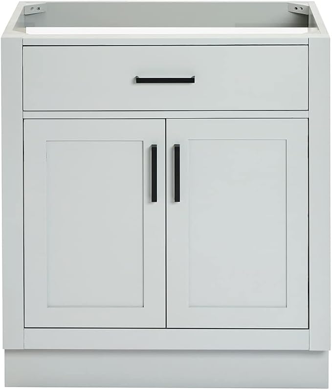 ARIEL Hepburn 30-inch Bathroom Vanity Base Cabinet,Solid Wood, 2 Soft Closing Doors, 1 Dovetail Drawers, Grey