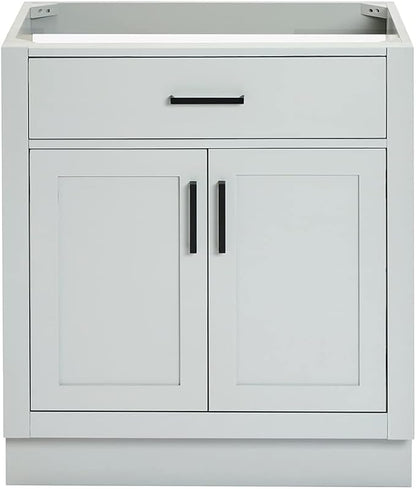 ARIEL Hepburn 30-inch Bathroom Vanity Base Cabinet,Solid Wood, 2 Soft Closing Doors, 1 Dovetail Drawers, Grey