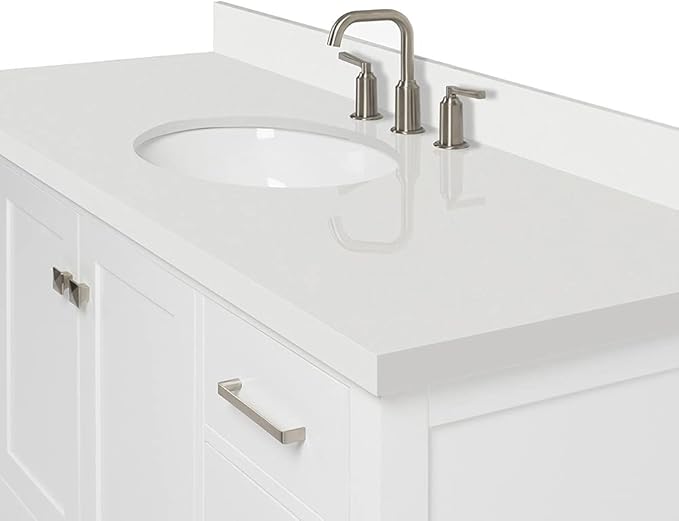 ARIEL Cambridge 54-inch Bathroom Vanity with Sink,Solid Wood, 1.5-inch Pure White Quartz Countertop & Backsplash, Single Oval Porcelain Sink, 2 Soft Closing Doors, 9 Dovetail Drawers, White