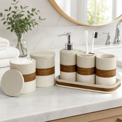 YMXYJM 6-Piece Resin Bathroom Accessories Set, Beige