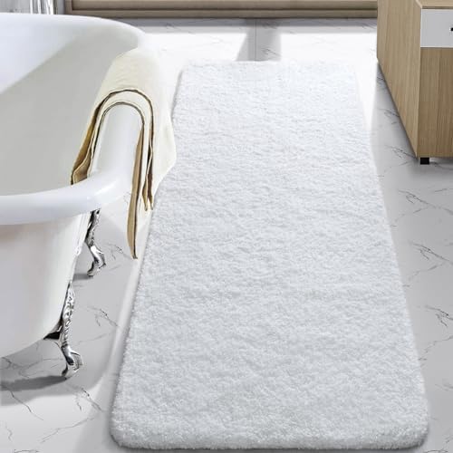 LOCHAS Bathroom Rug Runner 24x60 Inch, Bath Rugs Non Slip, White