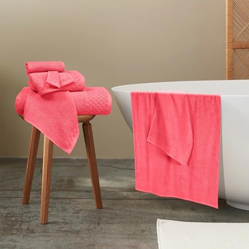 MyOwn Premium Cotton 6 Pack Towel Set for Bathroom, Contains 2 Bath Towels 28x55 inch, 2 Hand Towels 16x24 inch & 2 Wash Coths 12x12 inch, Ideal Everyday use, Compact & Lightweight - Coral Orange