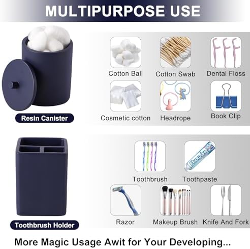 XLHOMO Resin Navy Blue Bathroom Accessories Set - Countertop Organizer