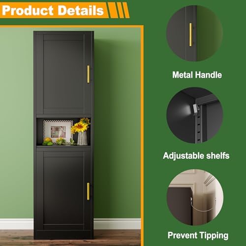 Ckzbx Tall Narrow Storage Cabinet 66.93" H Tall Bathroom Cabinet Metal Pantry Cabinets, 4 Adjustable Shelves for Kitchen, Home Office, Living Room, Dinning Room (20 inches Wide Black)