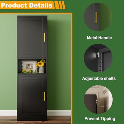 Ckzbx Tall Narrow Storage Cabinet 66.93" H Tall Bathroom Cabinet Metal Pantry Cabinets, 4 Adjustable Shelves for Kitchen, Home Office, Living Room, Dinning Room (20 inches Wide Black)