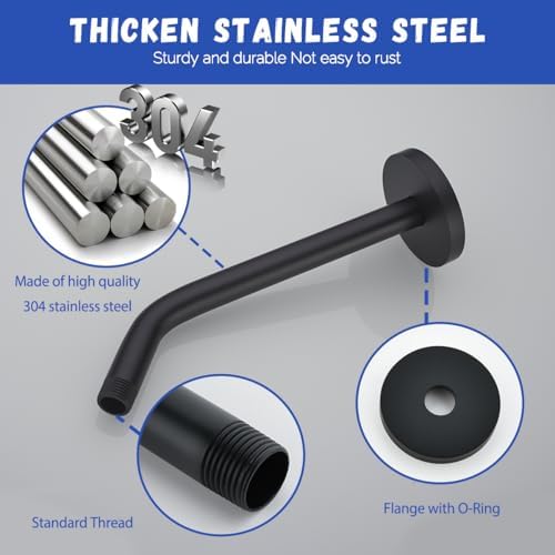 Shower Arm with Flange,Ceiling Mount Replacement Rain Shower Head Straight Arm Ceiling-Mounted For Fixed Shower Head & High Pressure Rain 10 Inch Matte Black,SW-RD91018-10MB.