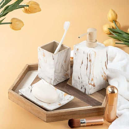 RQYIXI Ceramic Bathroom Accessories Set,Gold,4 Piece,Marble Design