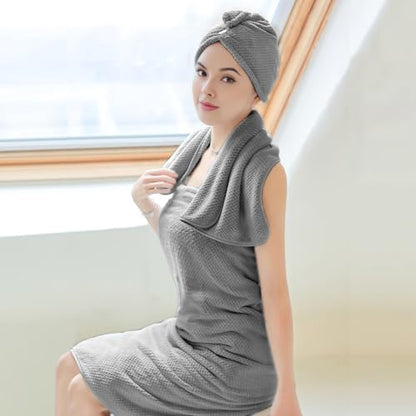 MaopaoBeauty 2 Pack Hair Drying Towels, Hair Towel Wrap, Absorbent Microfiber Hair Towel Turban with Button Design to Dry Hair More Quicker, Grey