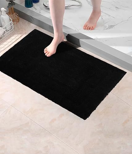 COTTON CRAFT 2 Pack Reversible Bath Mat - Soft Plush Bath Rug -17x24- Black