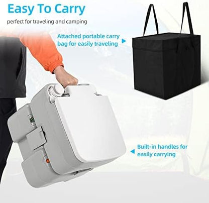 YITAHOME Portable Toilet for Adults, 5.3 Gallon Camping Porta Potty with Carry Bag, Hand Sprayer, Level Indicator, Handle Pump and Leak-Proof, Indoor Outdoor Toilet for RV Travel, Boat, Hiking, Trips