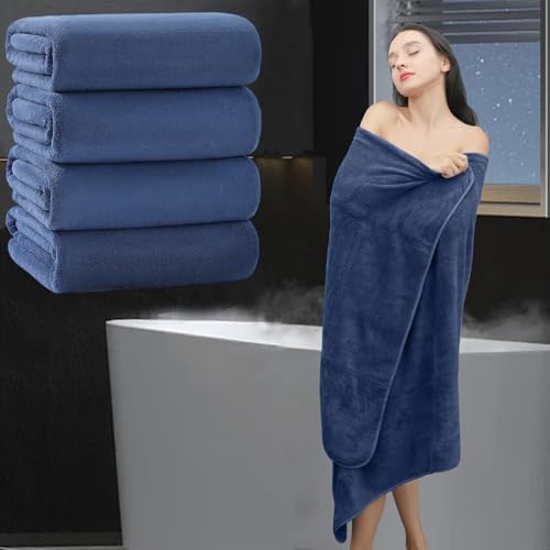 Extra Large Bath Sheet 4 Piece (35"x70")-Ultra Soft Oversized Bath Towel,Bath Sheet Towel Set for Bathroom Hotel,Highly Absorbent Quick Dry Shower Towel Set for Adults,Bathroom Towel-Navy Blue