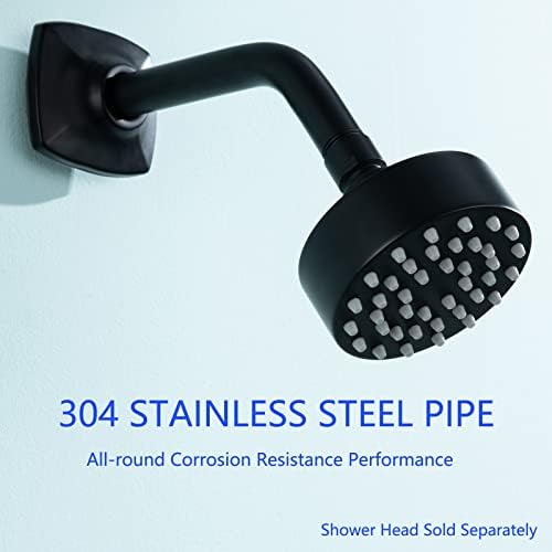6 Inch Shower Arm And Flange Solid Stainless Steel, Wall-Mounted For Fixed&Handheld Showerhead Mounts Matte Black,SW-91018-6MB.